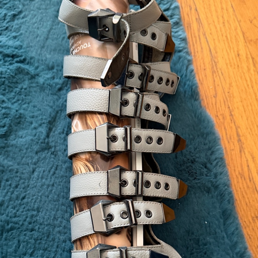 Platform Gladiator Buckle Sandals in Light Gray - Women's - Picture 3 of 9